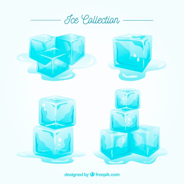 Vector gratuito colección de cubitos de hielo con diseño plano