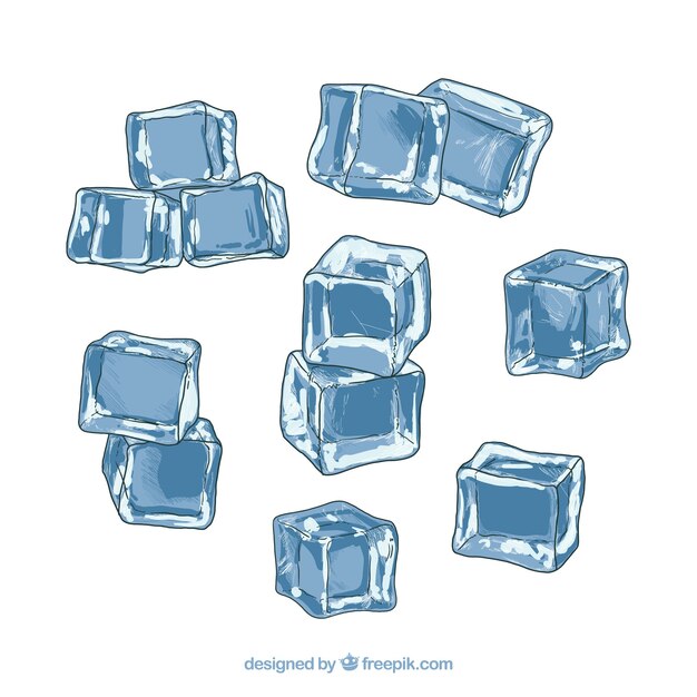 Colección de cubitos de hielo con estilo de acuarela