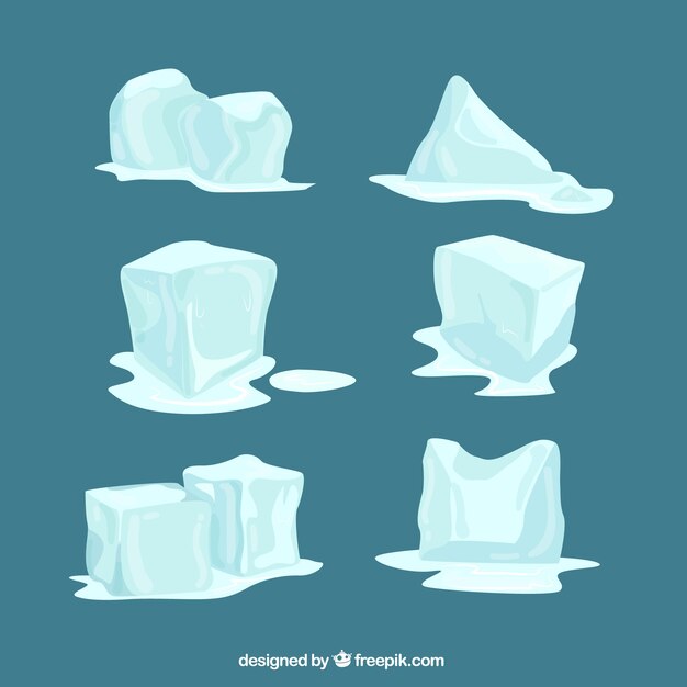 Colección de cubos de hielo derritiéndose