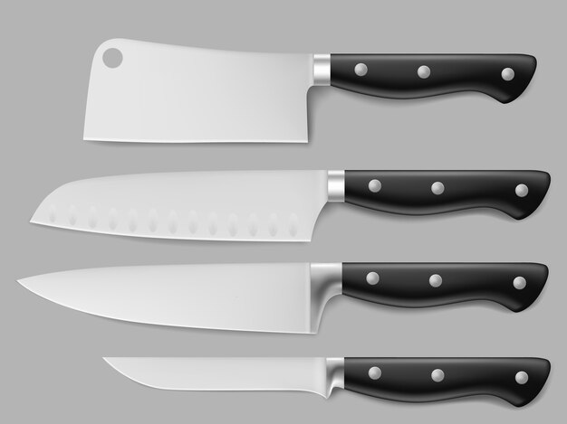 Colección de cuchillos de chef realista