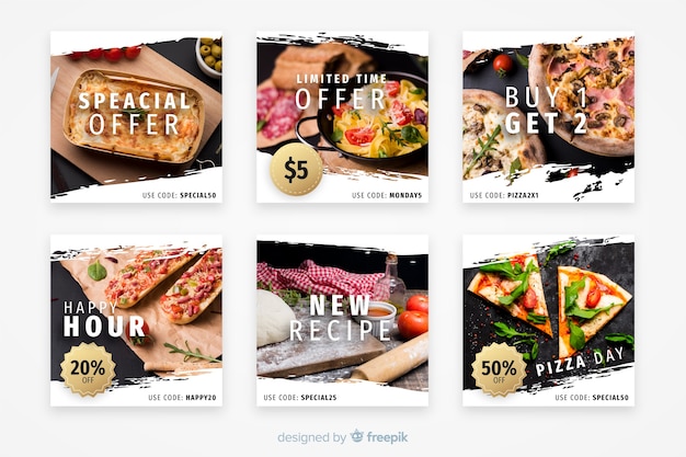 Vector gratuito colección culinaria de publicaciones de instagram con foto