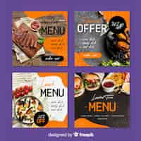 Vector gratuito colección culinaria de publicaciones de instagram con foto