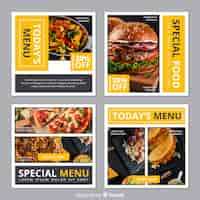 Vector gratuito colección culinaria de publicaciones de instagram con foto