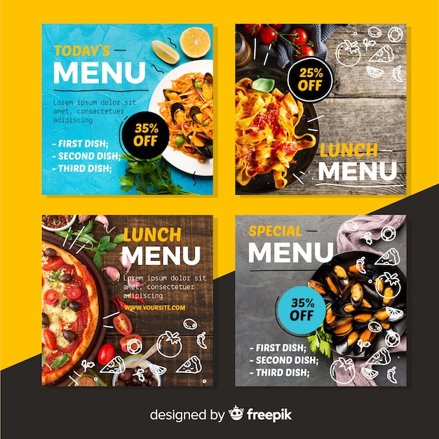 Vector gratuito colección culinaria de publicaciones de instagram con foto