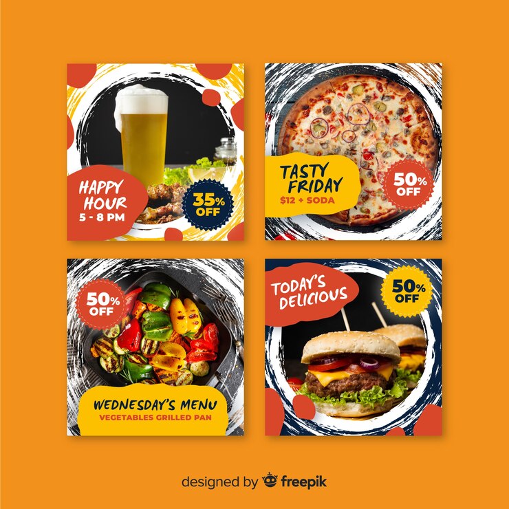Vector gratuito colección culinaria de publicaciones de instagram con pancartas fotográficas