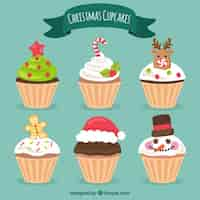 Vector gratuito colección de cupcakes navideños