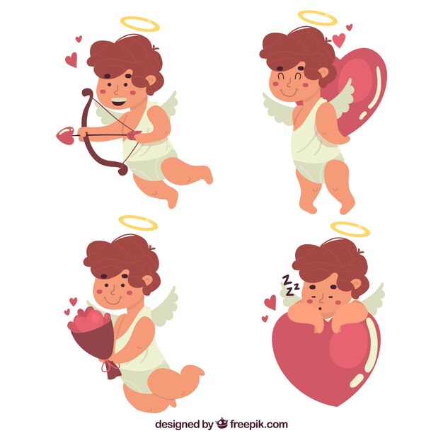 Colección de cupidos adorables con diseño plano