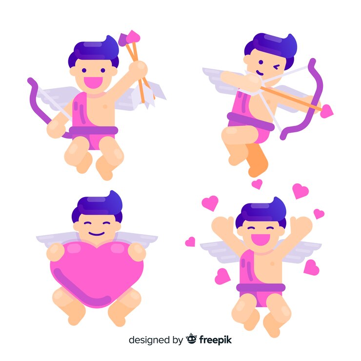 Vector gratuito colección cupidos planos san valentín