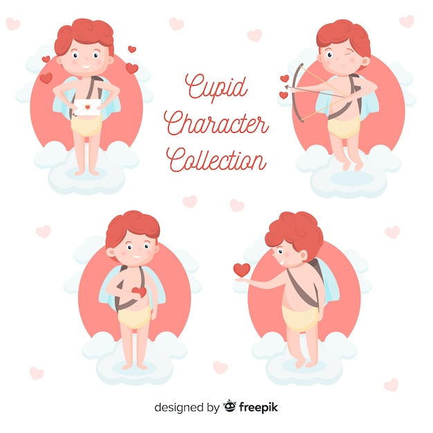 Vector gratuito colección cupidos sobre nubes san valentín