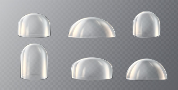Colección de cúpulas de vidrio icono vectorial realista Cubierta protectora transparente Globo de nieve o ki
