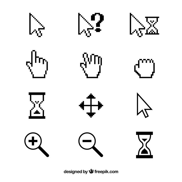 Colección de cursors blancos y negros