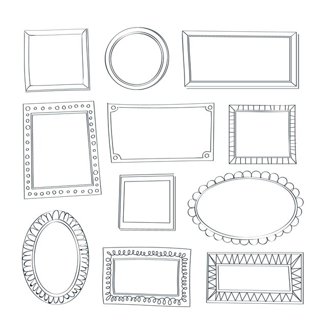 Colección de decoración de cuadros de doodle dibujados a mano
