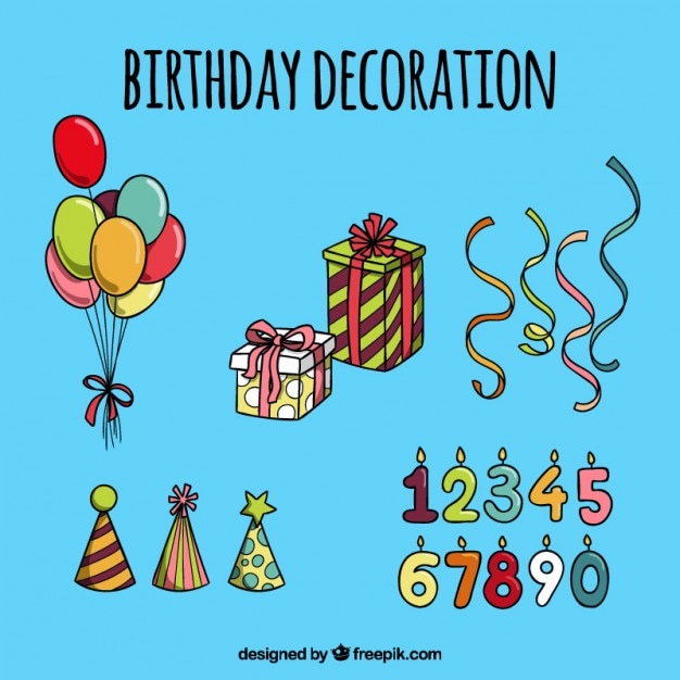 Colección de decoración de cumpleaños dibujada a mano
