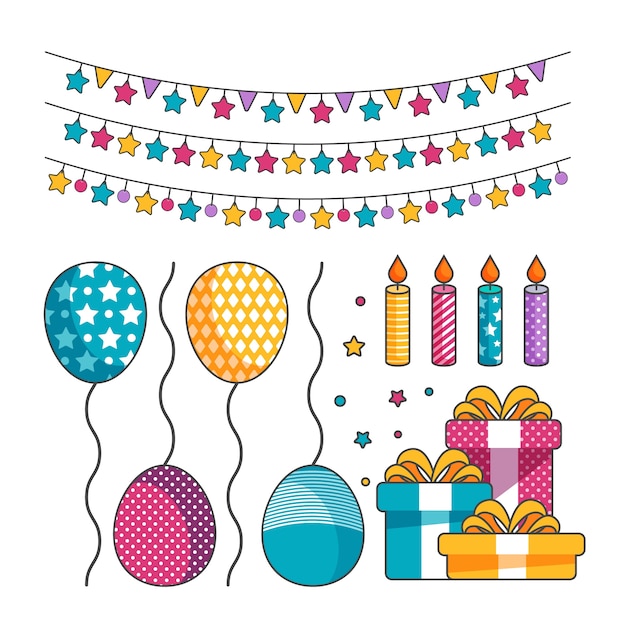 Vector gratuito colección de decoración de cumpleaños de diseño plano