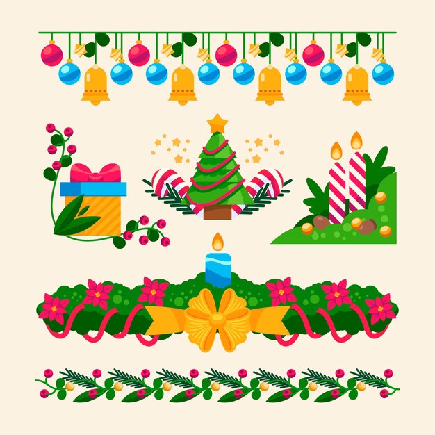 Colección de decoración navideña en diseño plano