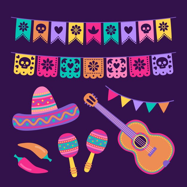 Colección de decoración plana cinco de mayo