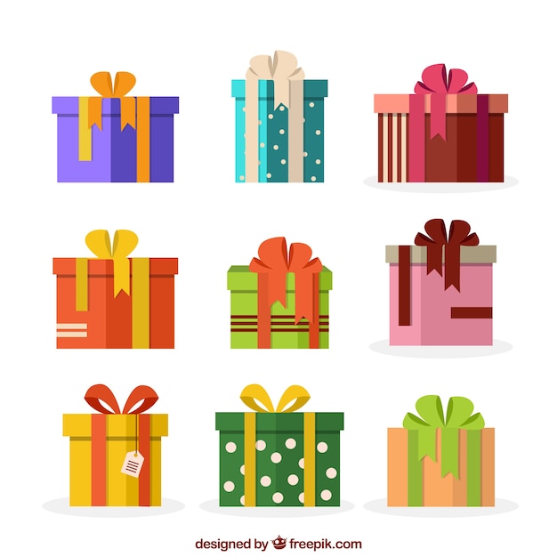 Colección decorativa de regalos de navidad en diseño plano