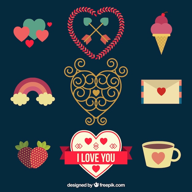 Vector gratuito colección decorativo de elementos planos para el día de san valentín