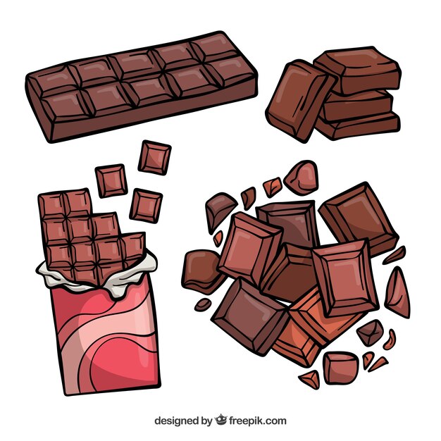 Colección de deliciosas barras de chocolate dibujados a mano