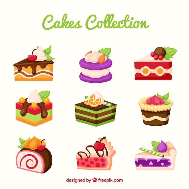 Colección de deliciosas tartas en estilo plano