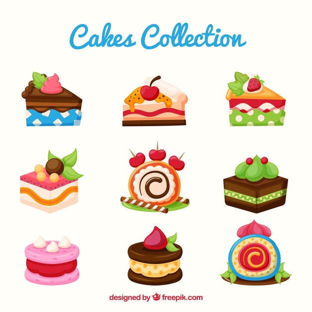 Colección de deliciosas tartas en estilo plano