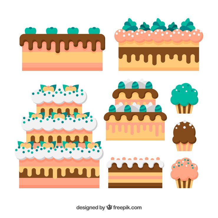 Vector gratuito colección de deliciosas tartas en estilo plano