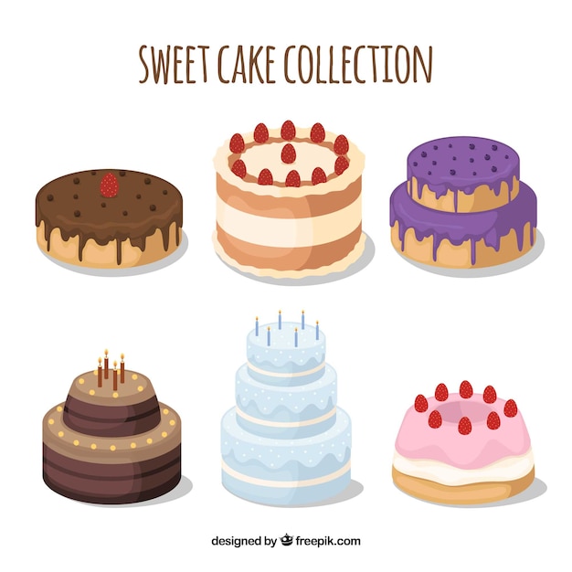 Vector gratuito colección de deliciosas tartas en estilo plano