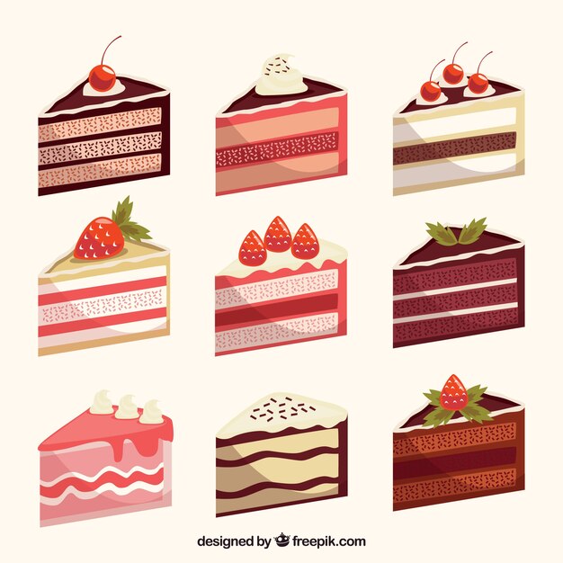 Colección de deliciosas tartas en estilo plano