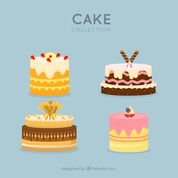 Colección de deliciosas tartas en estilo plano