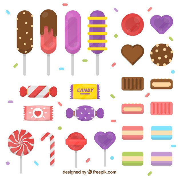 Colección de deliciosos dulces con diferentes colores