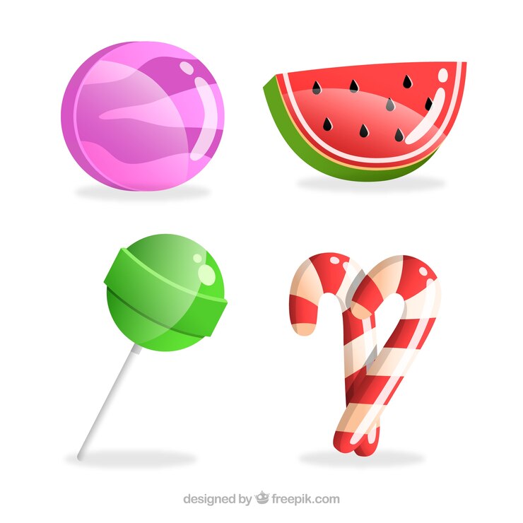 Vector gratuito colección de deliciosos dulces en estilo 2d