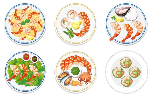 Colección de deliciosos platos de mariscos