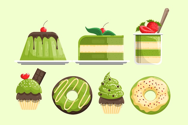 Colección de deliciosos postres matcha