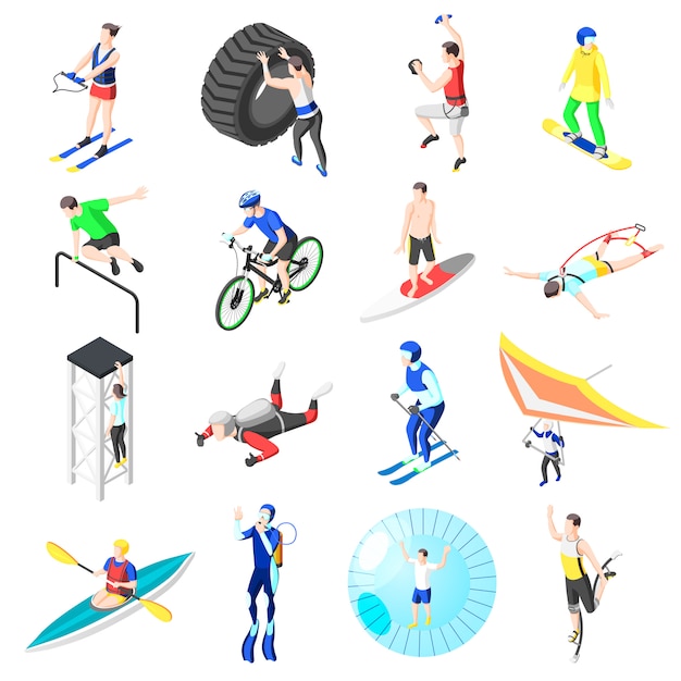 Vector gratuito colección de deportistas de deportes extremos.