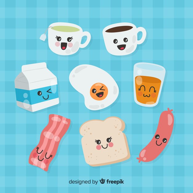 Colección desayuno adorable dibujada a mano