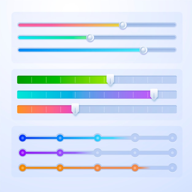 Colección de deslizadores de interfaz de usuario de colores degradados