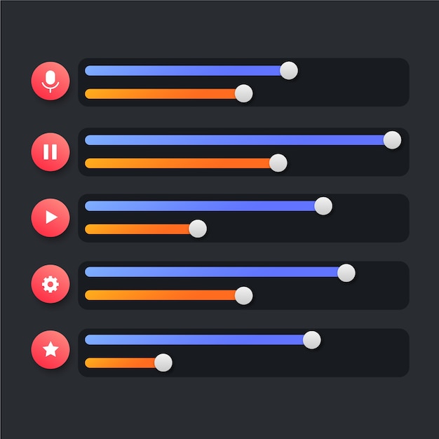 Vector gratuito colección de deslizadores de interfaz de usuario de colores degradados