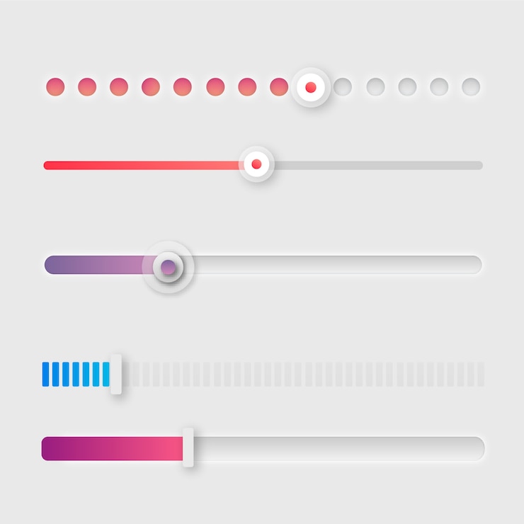 Vector gratuito colección de deslizadores de interfaz de usuario de colores degradados