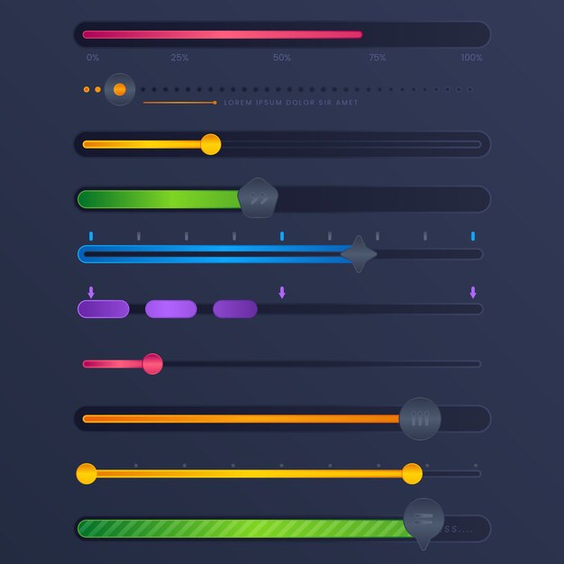 Colección de deslizadores de interfaz de usuario de colores degradados
