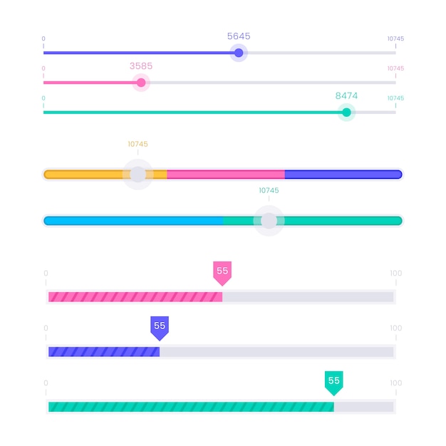 Colección de deslizadores de interfaz de usuario de diseño plano