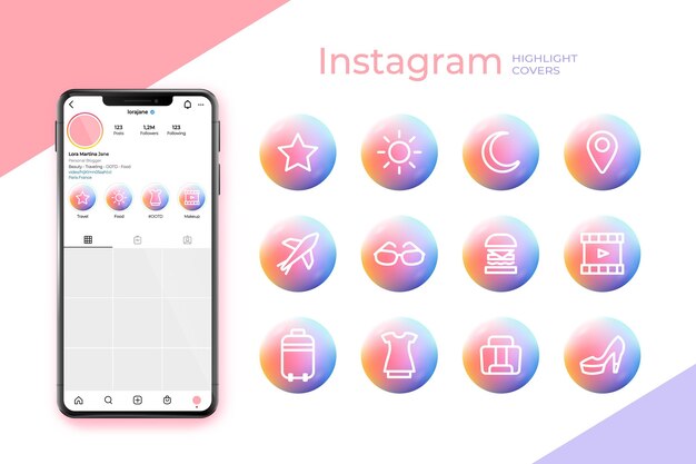 Colección de destacados de instagram degradados