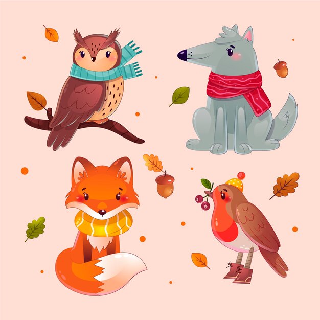 Colección detallada de animales de otoño.