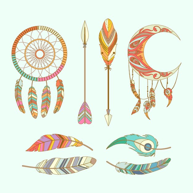Colección detallada de elementos boho