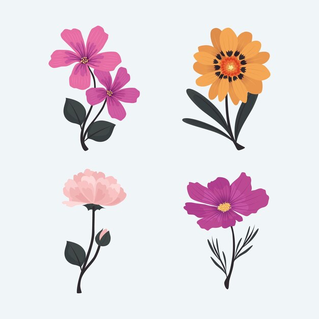 Colección detallada de hermosas flores de primavera