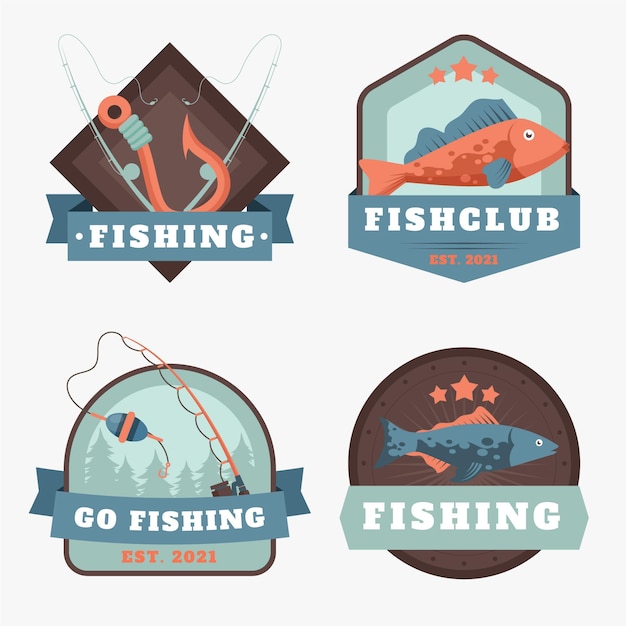 Vector gratuito colección detallada de insignias de pesca vintage