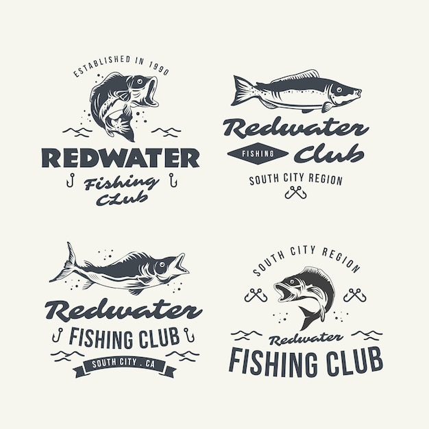 Vector gratuito colección detallada de insignias de pesca vintage