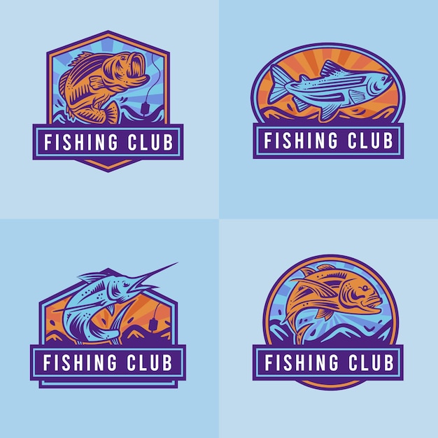 Vector gratuito colección detallada de insignias de pesca vintage