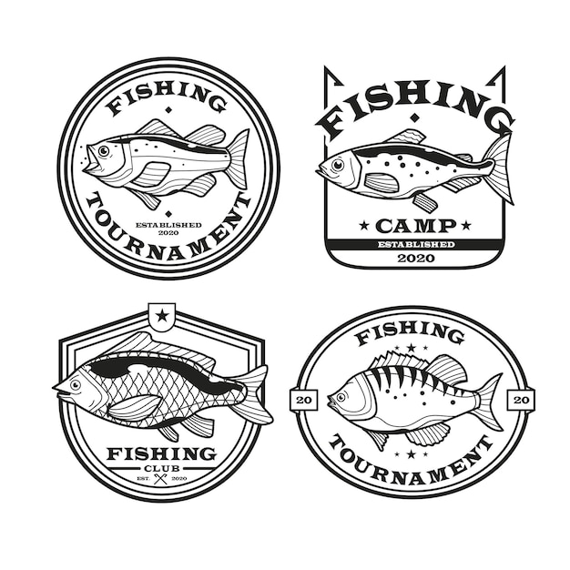 Colección detallada de insignias de pesca vintage