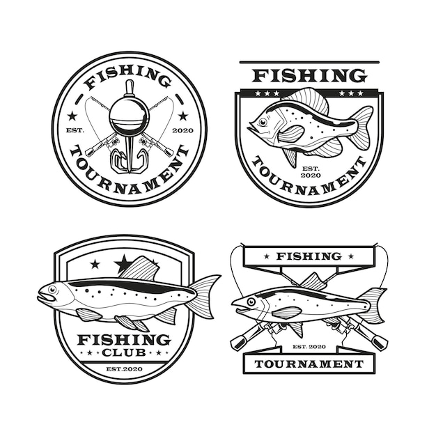 Vector gratuito colección detallada de insignias de pesca vintage