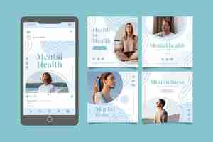 Vector gratuito colección detallada de publicaciones de instagram de salud mental con foto